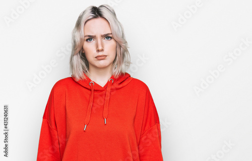 Young blonde girl wearing casual clothes skeptic and nervous, frowning upset because of problem. negative person. © Krakenimages.com