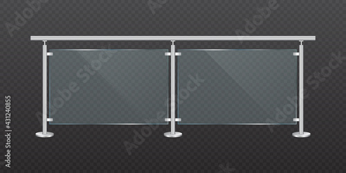 Fotobehang Glass fence section with steel railing
