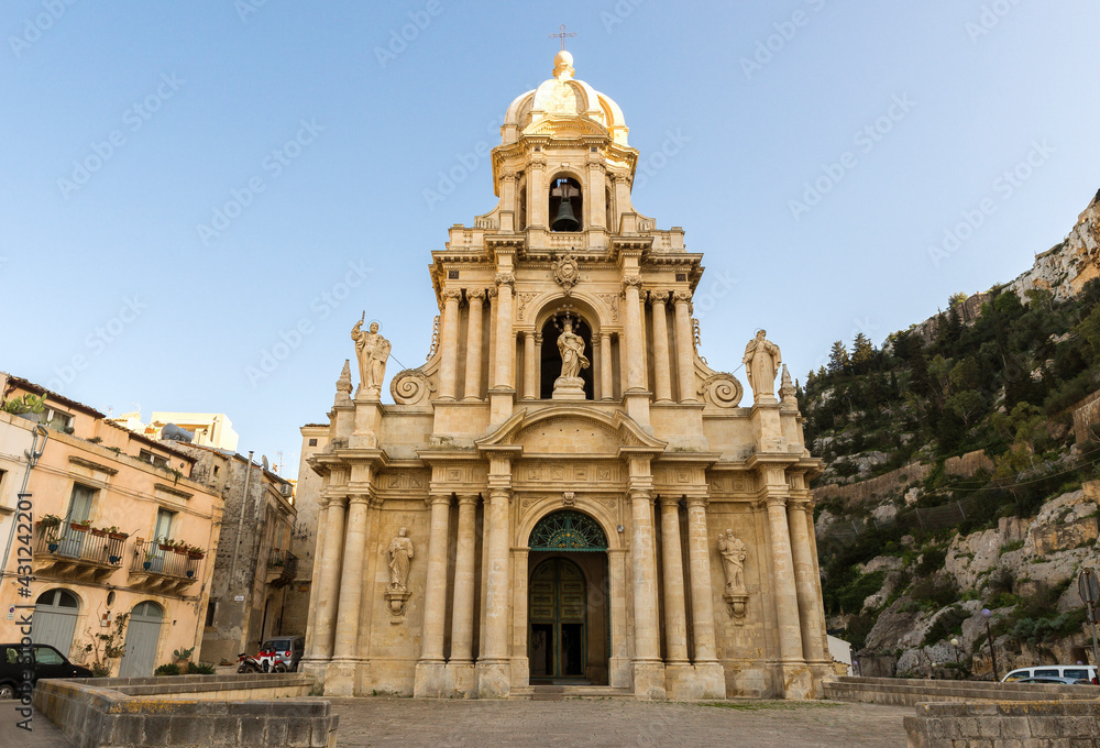 Architectural Sights of Saint Barth Church (Chiesa di San Bartolomeo) in Scicli, Province of Ragusa, Sicily - Italy.