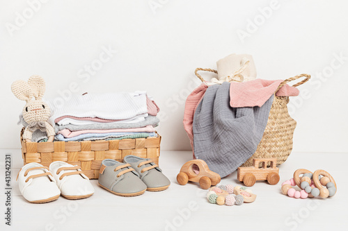 Foto Baby and child clothes in box
