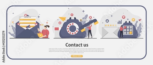 Set of Contact us for landing page concept illustration. Online customer and client care and support concept. Can be used for landing page, UI, web, app intro card, editorial, flyer, and banner.