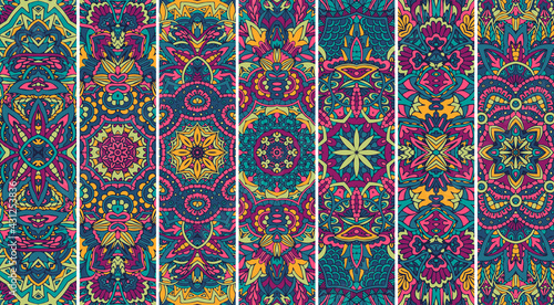 Photo Ethnic geometric pattern banner psychedelic print.