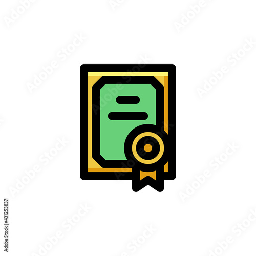 Certificate Education Outline Icon Logo Vector Illustration.