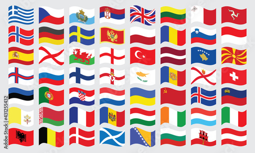 Collection of flags. Waving flags of Europe . 