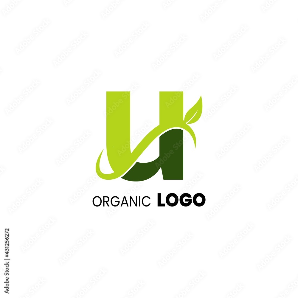 alphabet capital logo. Creative design concept green color with organic plant alphabet capital logo. Creative design concept green color with organic plant