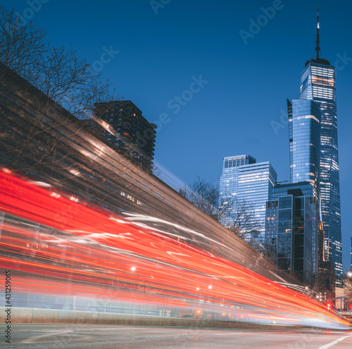 Canvas Print traffic at night New York City beautiful place view buildings cityscape