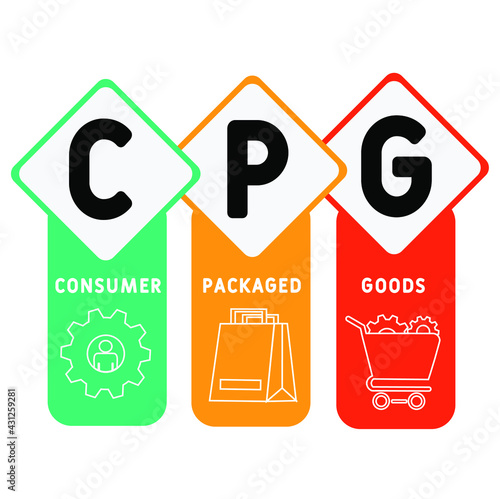 CPG - Consumer Packaged Goods acronym. business concept background.  vector illustration concept with keywords and icons. lettering illustration with icons for web banner, flyer, landing pag