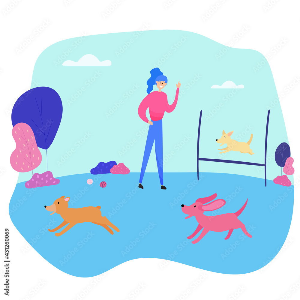 Hotel for different domestics animals. Rest and care of pets. Vector illustration
