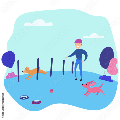 Hotel for different domestics animals. Rest and care of pets. Vector illustration