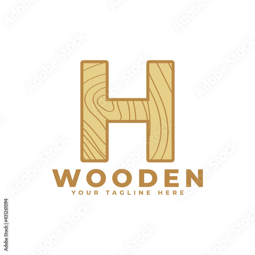 Letter H with Wooden Texture Logo. Usable for Business, Architecture, Real Estate, Construction and Building Logos