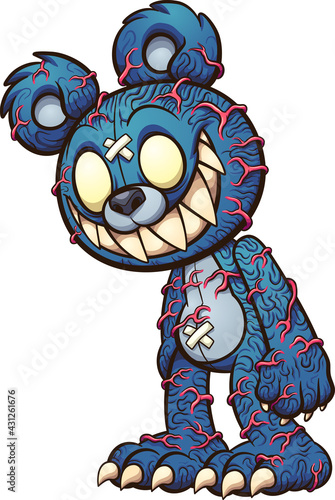 Scary blue Teddy bear with red veins popping out . Vector clip art illustration with simple gradients. All on a single layer. 
