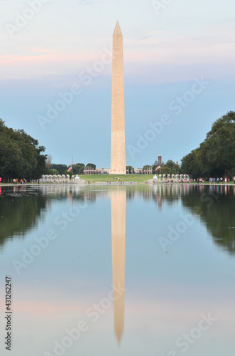 Washington Monument and its reflection over the reflection pool in National Mall - Washington D.C. United States of America	