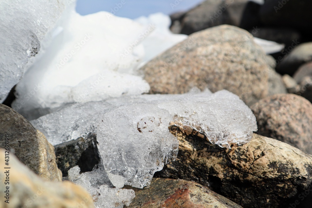 Spring, melting, loose ice close-up on the lake Spring, melting, loose ice close-up on the lake