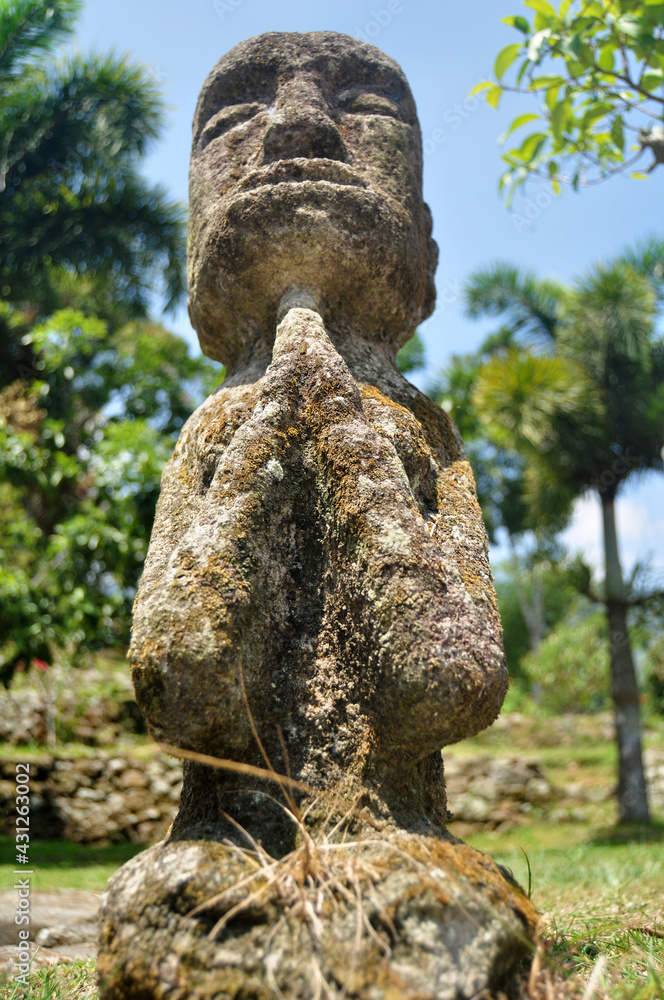 Ancient stone statue of Batu Kursi Raja Siallagan or Huta Stone Chair of King Siallagan for indonesian people and foreign traveler travel visit in Samosir at Sumatera Utara or North Sumatra, Indonesia