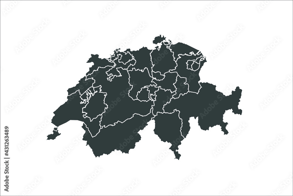 Switzerland Map black Color on White Backgound	