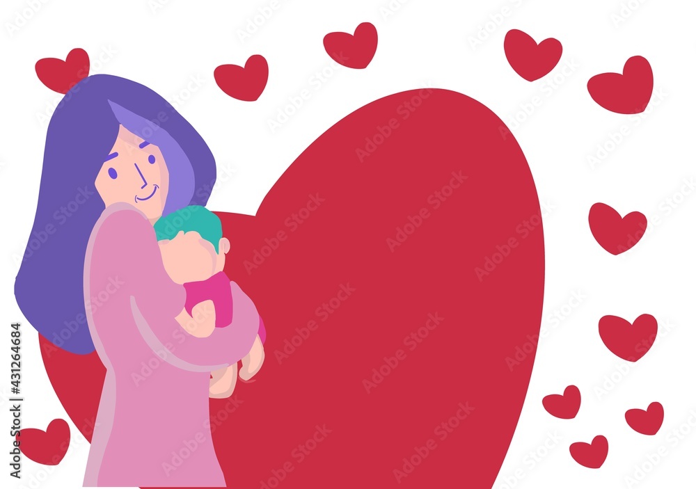 illustration celebration mothers day, woman, children, card illustration celebration mothers day, woman, children, card