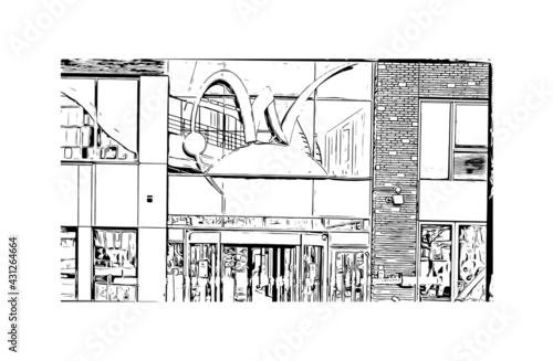 Obraz na płótnie Building view with landmark of Emmen is the
municipality in the Netherlands. Hand drawn sketch illustration in vector. w salonie
