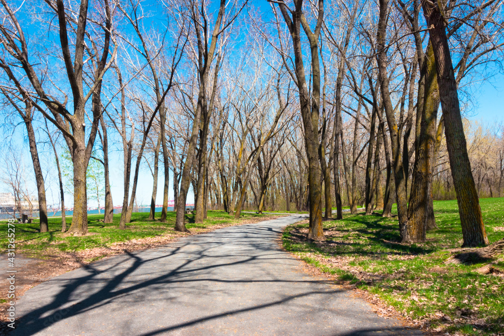 Walking path in the parc in early Spring -Longueuil, Quebec, Canada