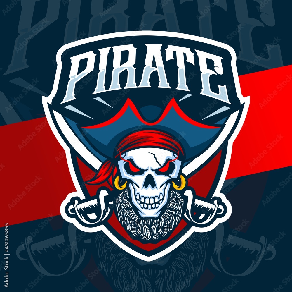 skull pirate mascot esport symbol logo design