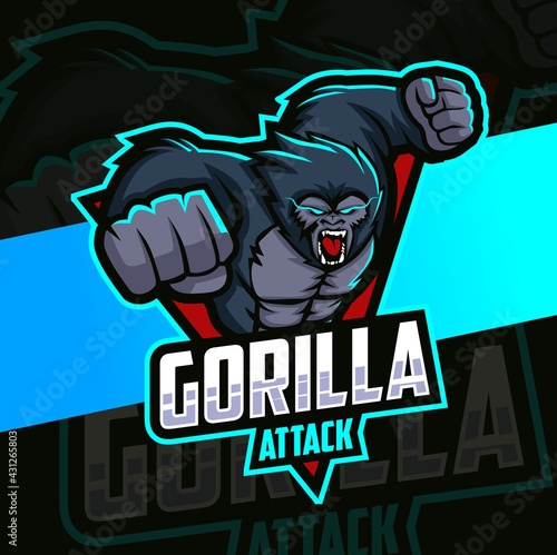 angry gorilla attack mascot esport logo design