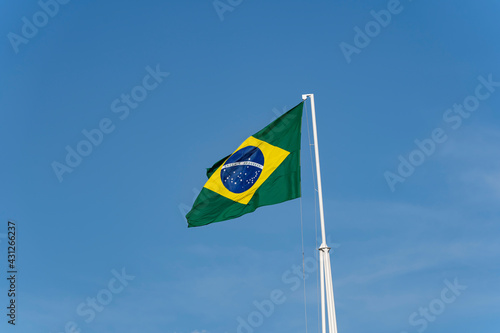 Brazils flag. Flag of Brazil in the wind.