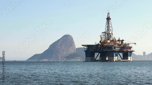 Sea drilling platform. Oil tower. Oil tower floating in the sea.  Rio de Janeiro, Brazil.