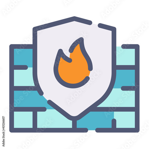 firewall security anti virus protection single isolated icon with flat dash or dashed style