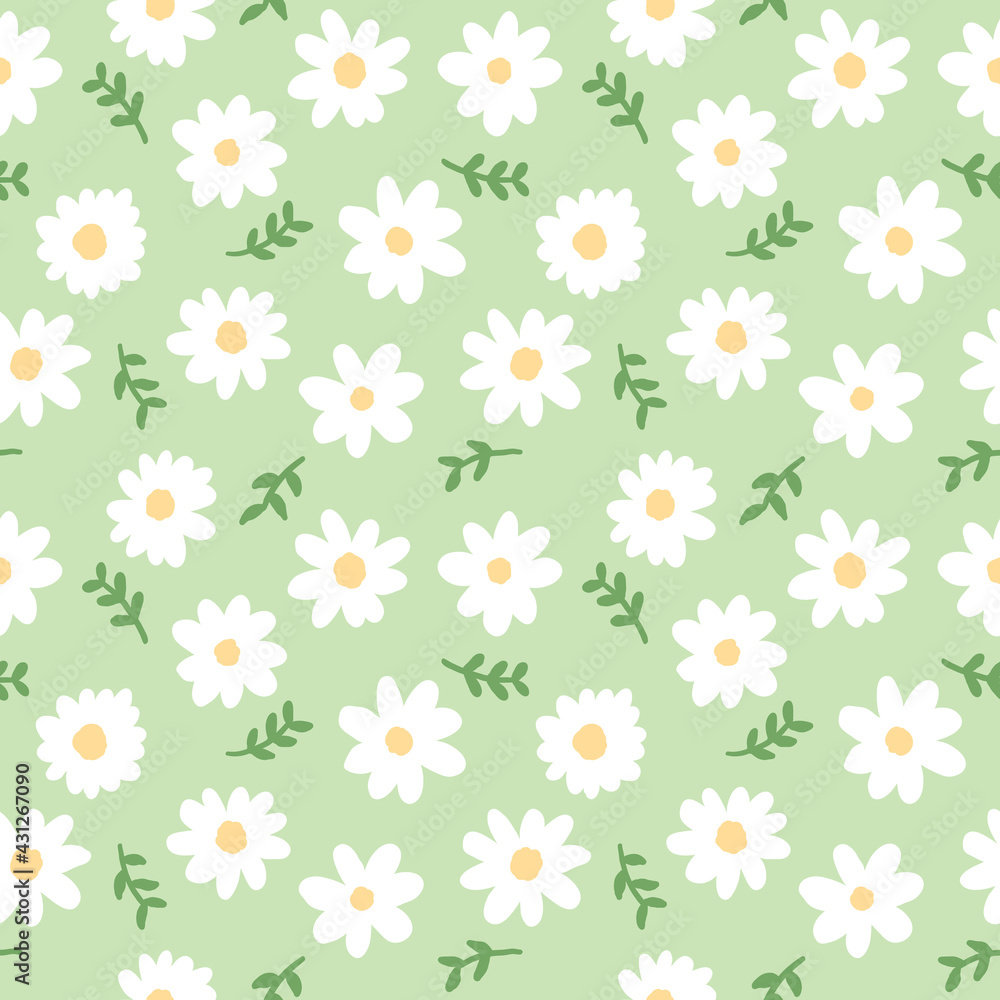 Seamless Pattern with Flower Design on Light Green Background
