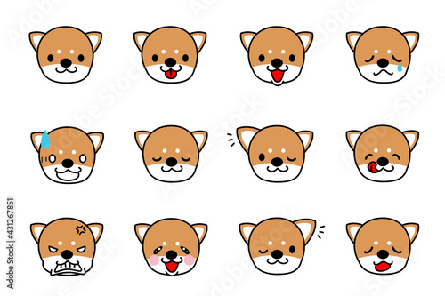柴犬　イラスト　かわいい　表情　セット　