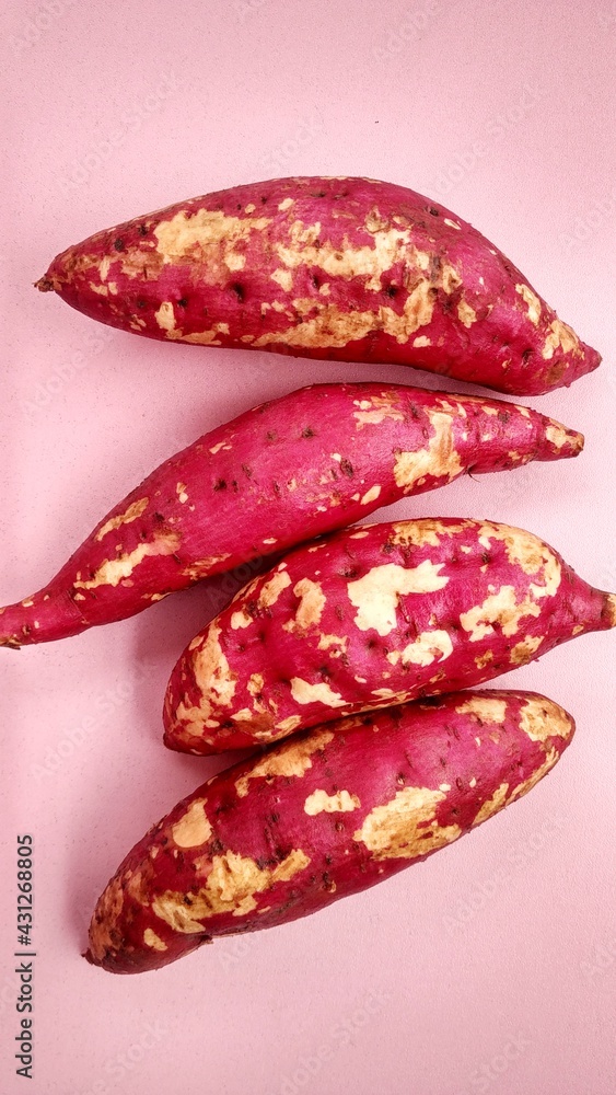 Traditional food from Asia, red sweet potato Ipomoea batatas. rich in