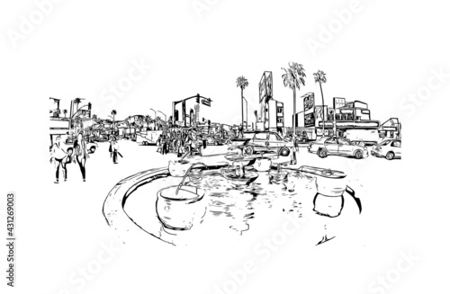 Building view with landmark of Ensenada is the 
city in Mexico. Hand drawn sketch illustration in vector.