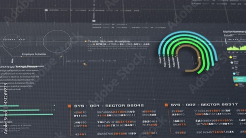 Business stock market, trading, info graphic with animated graphs, charts and data numbers insight analysis to be shown on monitor display screen for business meeting mock up theme photo