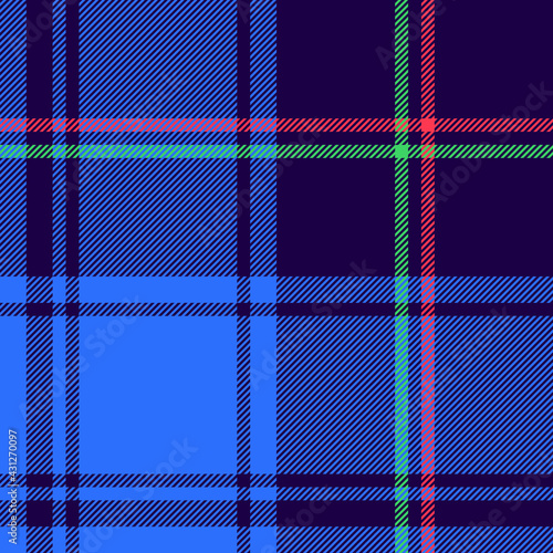Tartan plaid pattern in bright neon blue  pink  green. Seamless check graphic vector background for spring summer autumn winter skirt  flannel shirt  blanket  duvet cover  other fashion textile print.