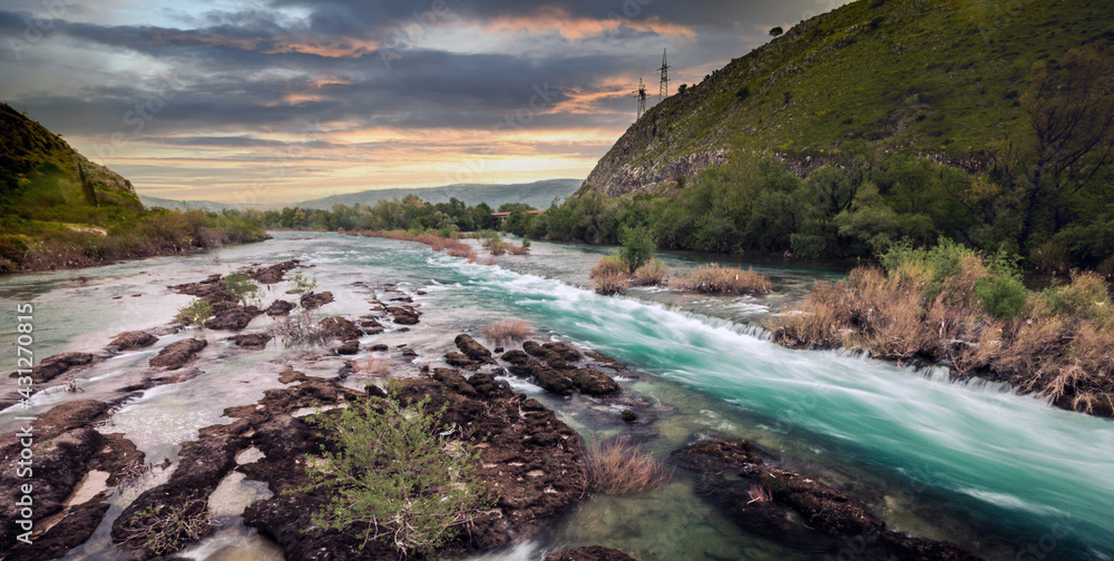 The place where the river Buna and the river Neretva meet, Mostar, Bosnia and Herzegovina The place where the river Buna and the river Neretva meet, Mostar, Bosnia and Herzegovina
