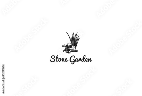 Grass and Stone for Garden Park Logo Design Vector