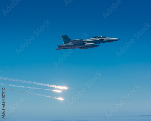 RAAF Super Hornet dropping flares during display photo