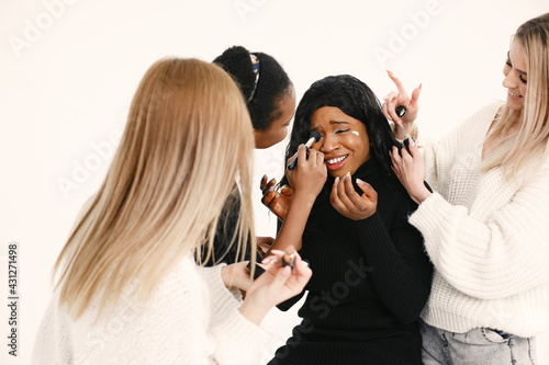 Portrait of attractive young women on a white background