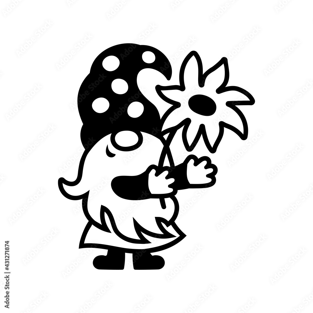 Gnome with flower on white background. Vector illustration. Gnome with flower on white background. Vector illustration.