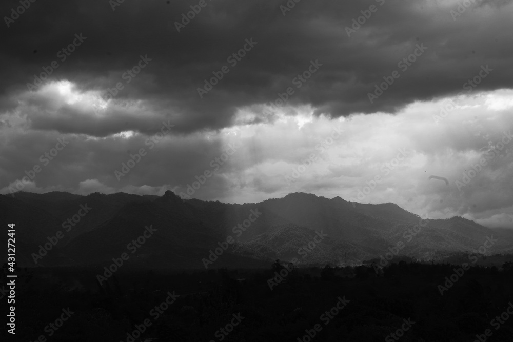 clouds and rain over mountain