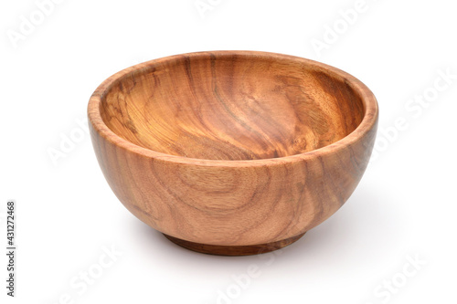 Empty natural wooden bowl isolated on white background. clipping path.