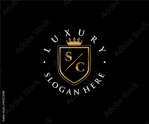 Initial SC Letter Royal Luxury Logo template in vector art for Restaurant, Royalty, Boutique, Cafe, Hotel, Heraldic, Jewelry, Fashion and other vector illustration.