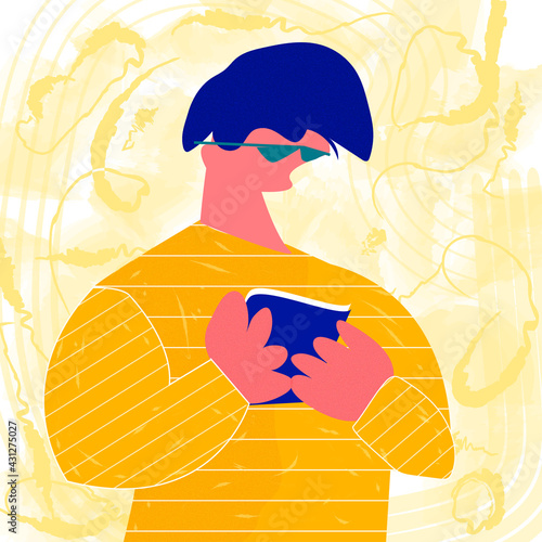 Ilustración de un personaje que sostiene un libro. Ilustración plana.