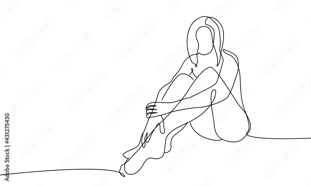 Trendy Line Art Woman Body Sitting. Minimalistic Black Lines Drawing ...