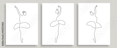 Ballerina Pose One Line Drawing Prints Set. Woman Dance Pose Minimalist Style. Ballet Line Art Modern Minimal Prints. Trendy Illustration Continuous Line Art. Fashion Minimal Logo. Vector EPS 10 photo