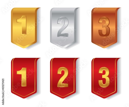 Illustration of gold, silver, bronze and first, second, third championship label