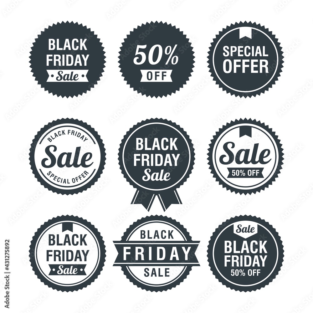 Set of black friday sale label promotion vector Set of black friday sale label promotion vector
