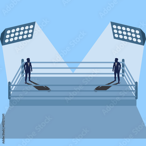 vector business illustration for business competition. Two business people are competing in the boxing ring