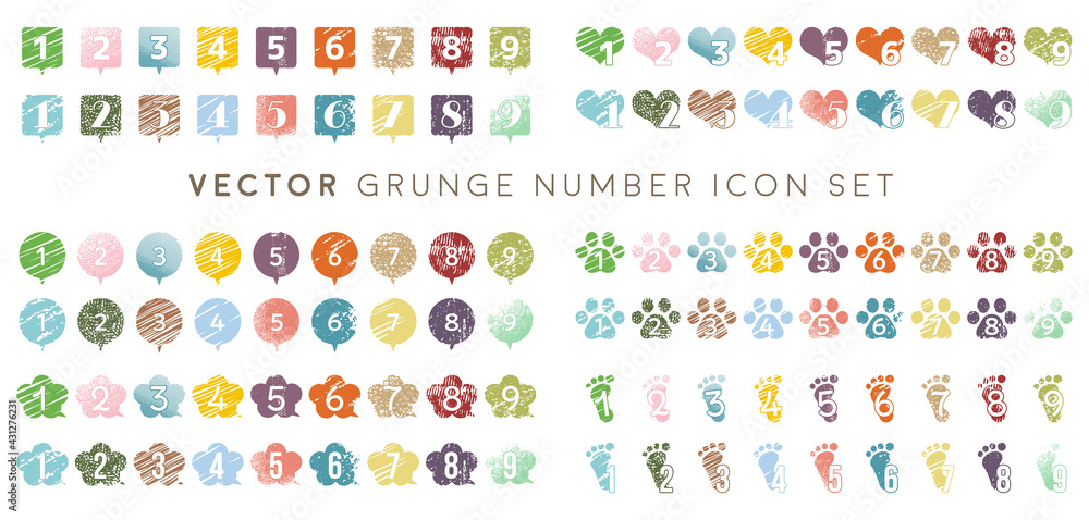 Vector grunge number icon set Vector grunge number icon set