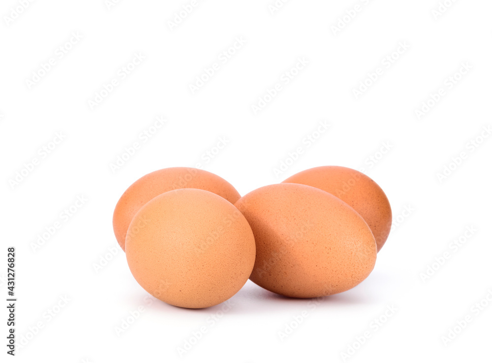 Four fresh eggs from organic farms Isolated on white background Four fresh eggs from organic farms Isolated on white background