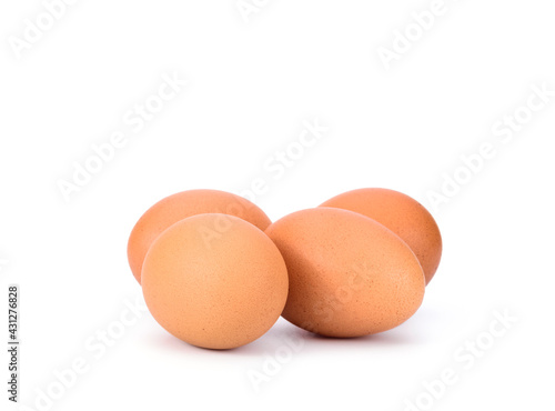 Four fresh eggs from organic farms Isolated on white background